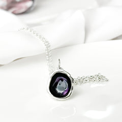 Blackberry Purple Enamel Sterling Silver Droplet Necklace
